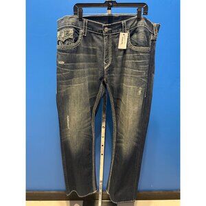 True Religion Mens Straight Leg Jeans Size 42 Made In Mexico Denim Blue Distress